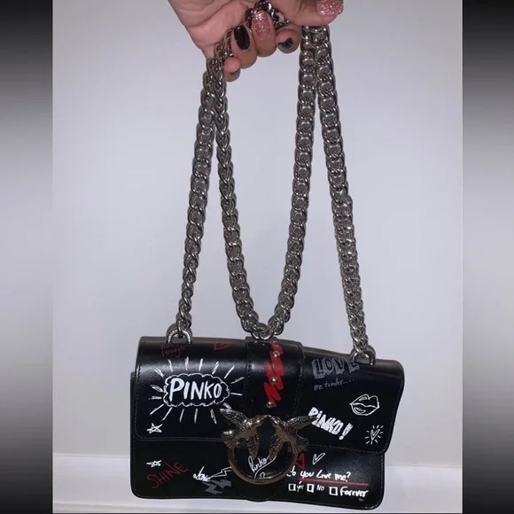 PINKO ハンドバッグ Pinko | Bags | Pinko Black Love Graffiti Shoulder Bag